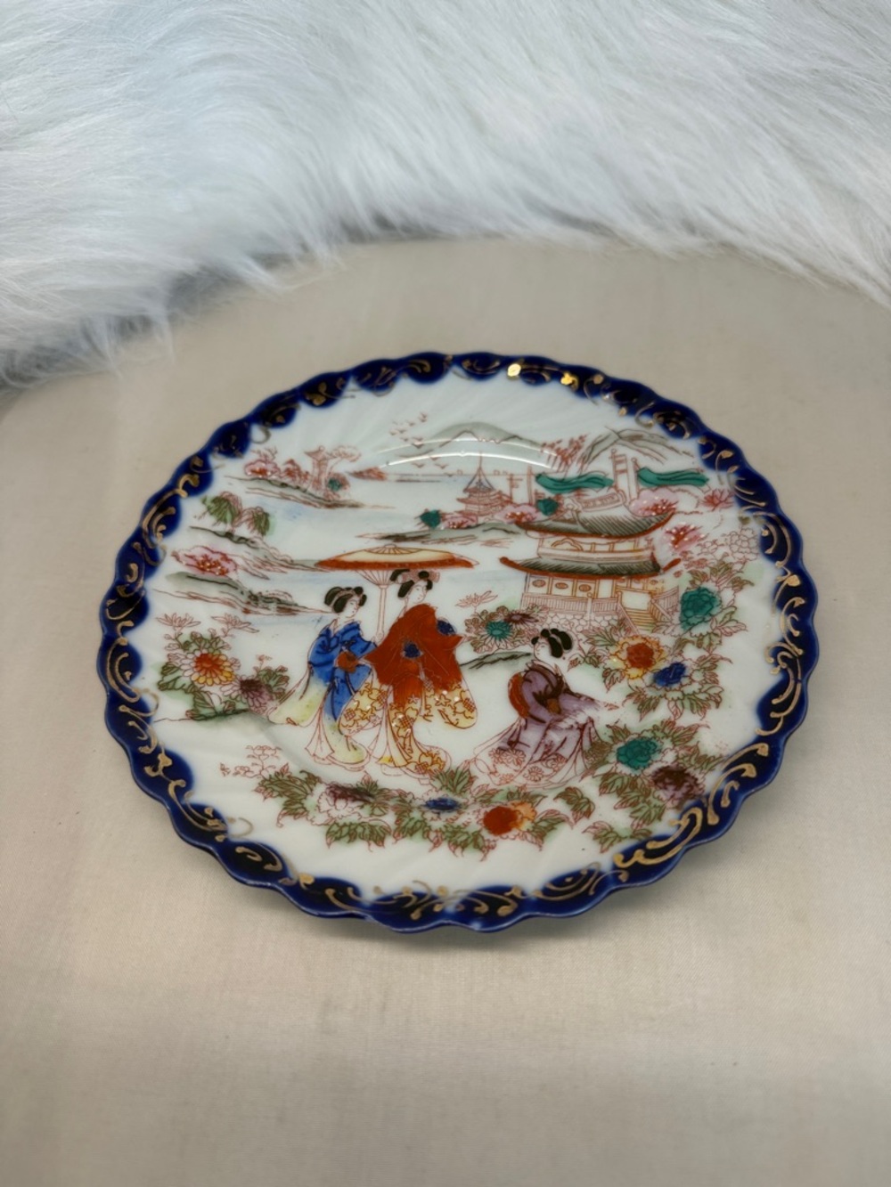 Decorative Asian Porcelain Plate- Hand-Painted Scenic Motifs